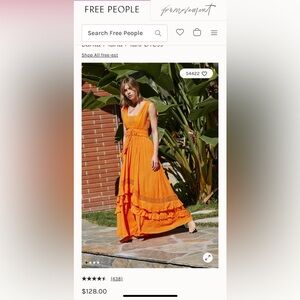 Free People. Orange Maxi Dress. Boho. XS